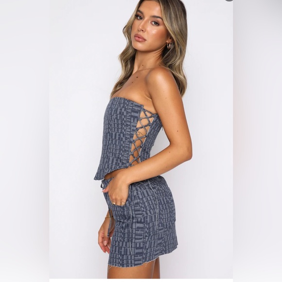 WFB Two Way Street Bustier Navy Logo Print - Picture 2 of 3